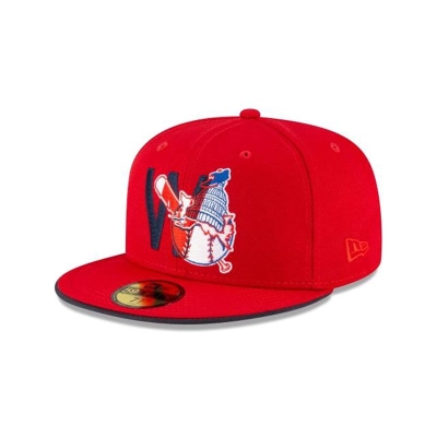 Red Washington Nationals Hat - New Era MLB Double Logo 59FIFTY Fitted Caps USA9407863